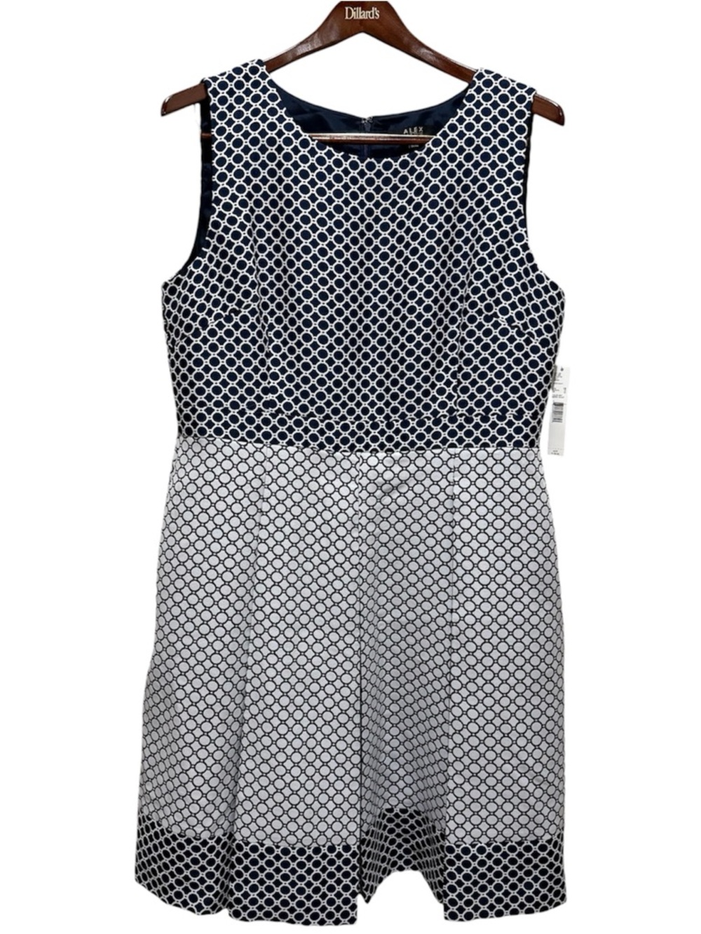 Alex Marie Rilla Dress Women 18 Navy Ivory Geometric Mod Pleated Pockets NWT